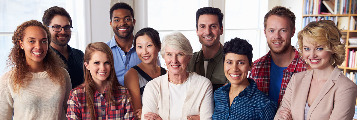 large group of diverse people with different races and age smiling together