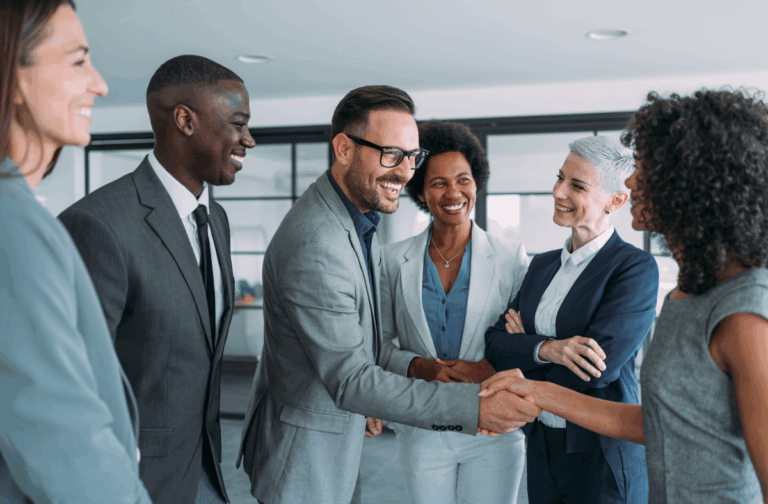 Business man shaking a woman's hand
