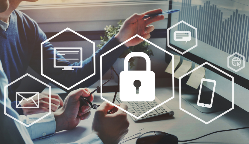 Multiple icons, including lock, phone, mail